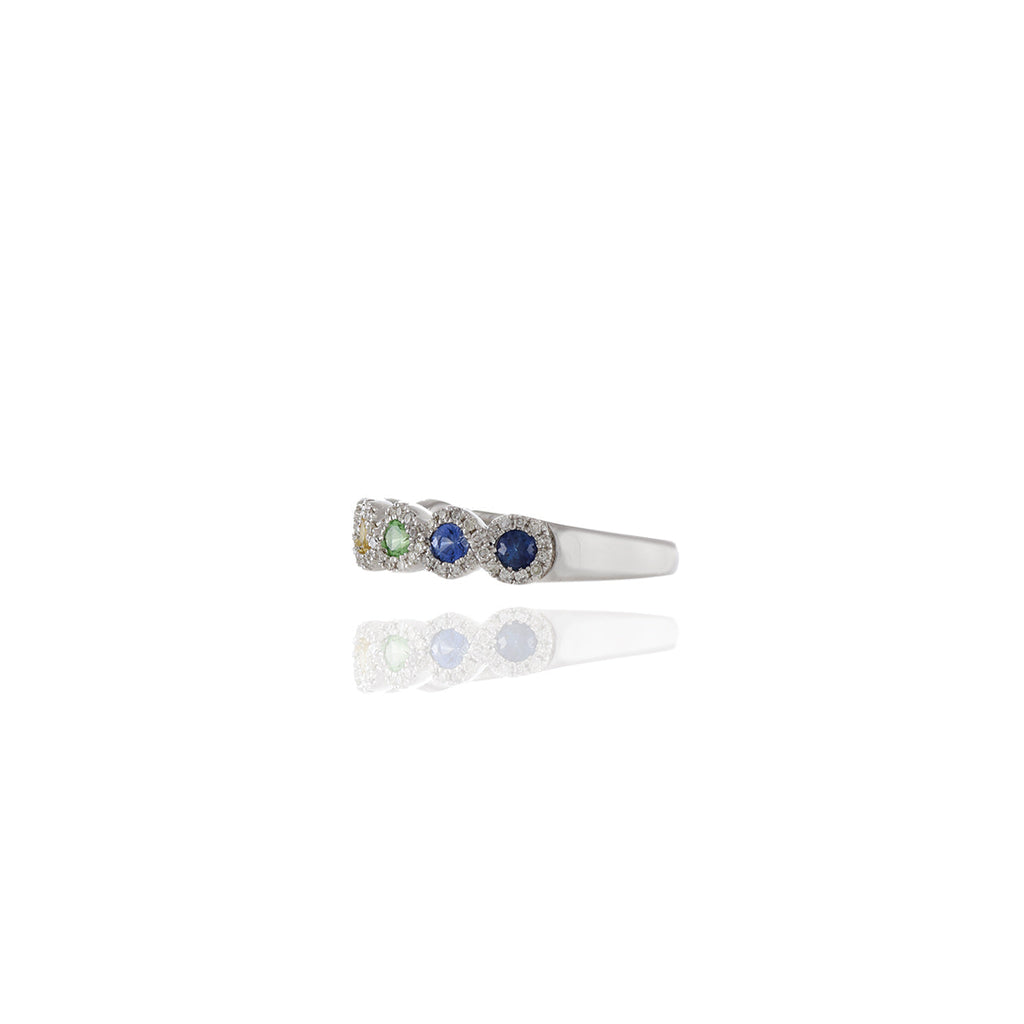 Solid Gold Multi Colored Sapphire And Diamond Ring
