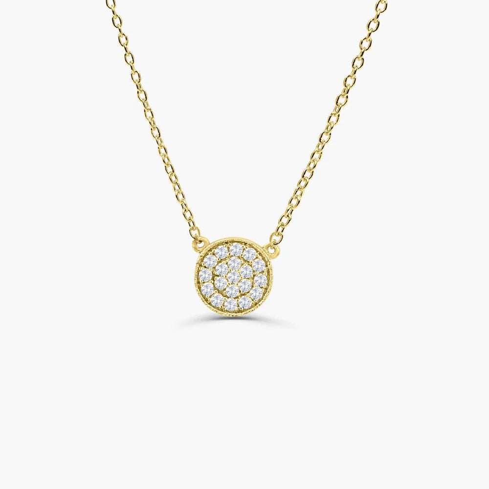 Solid Gold Pave Diamond Disc Necklace