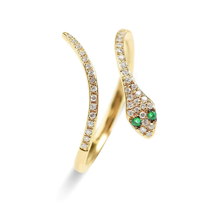 14K Solid Gold Diamond Snake Ring