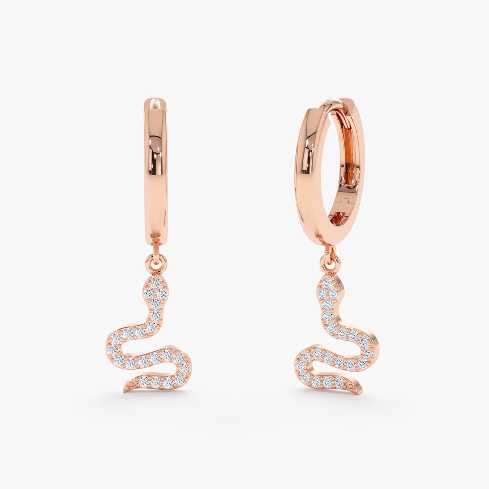 Solid Gold Diamond Snake Charm Huggies