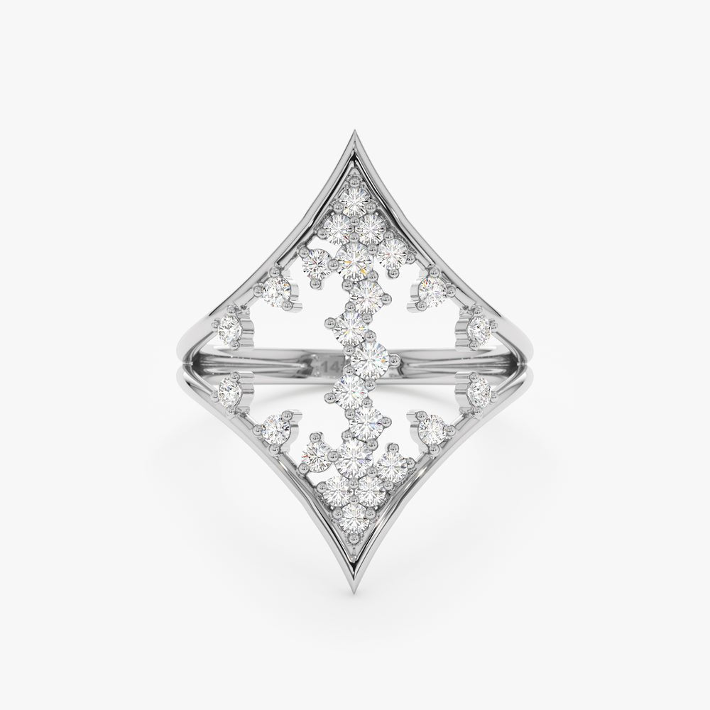 14K Solid Gold Lozenge Shape Diamond Ring