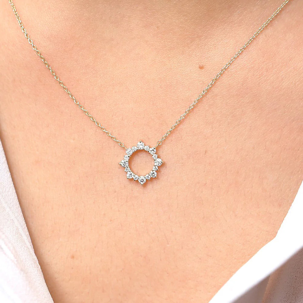 Solid Gold Diamond Sun Circle Necklace
