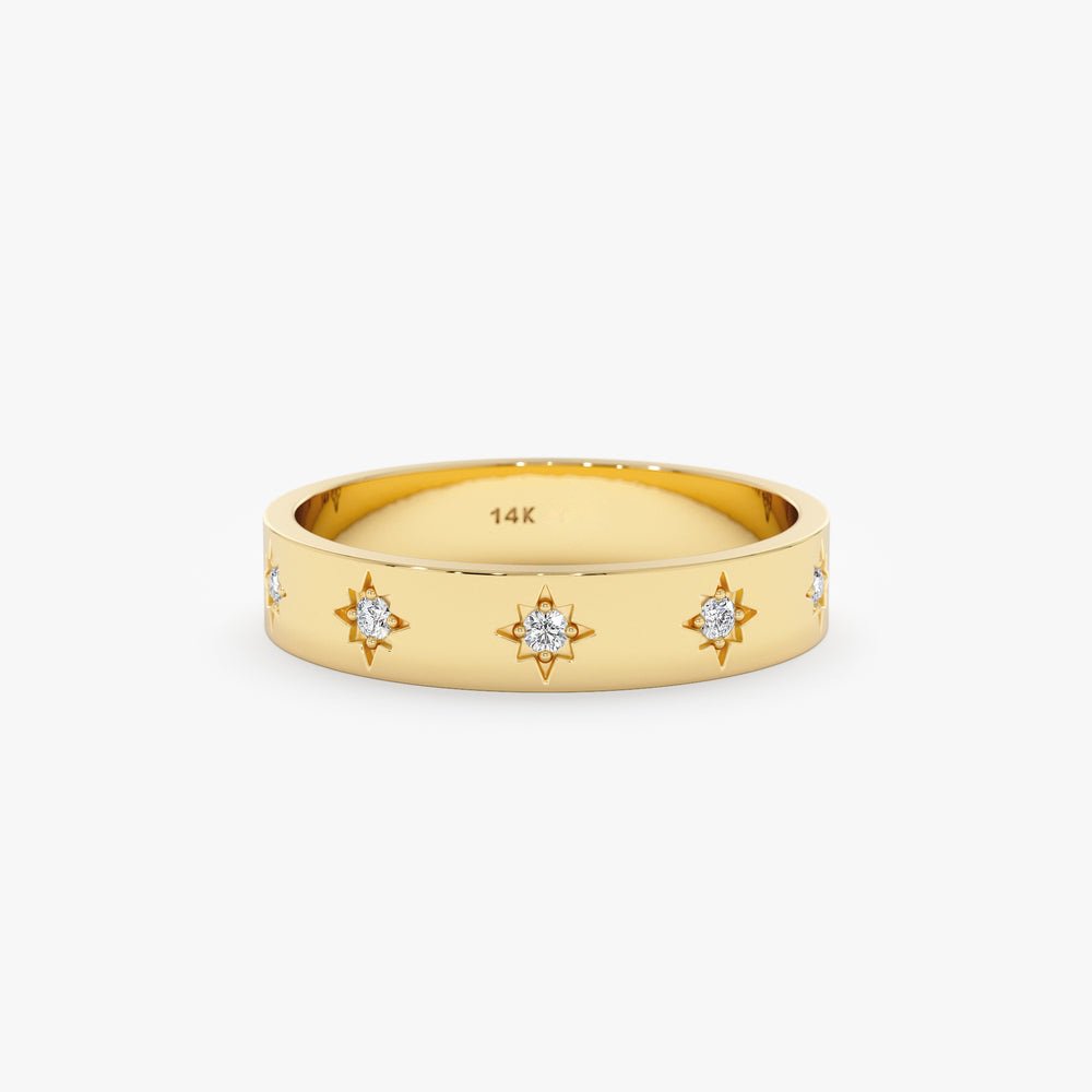Solid Gold Multi Diamond Starburst Band