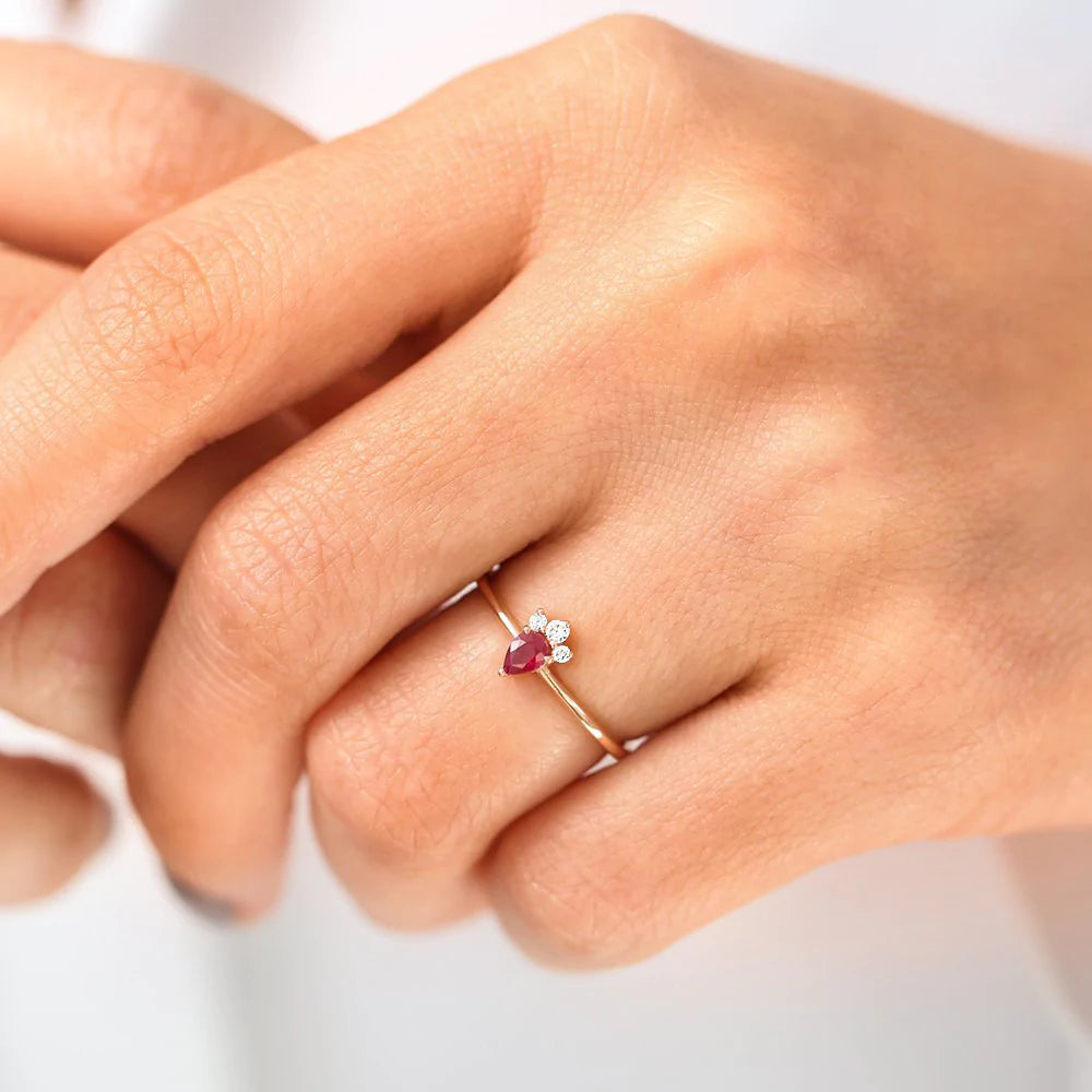 Solid Gold Mini Ruby and Diamond Ring