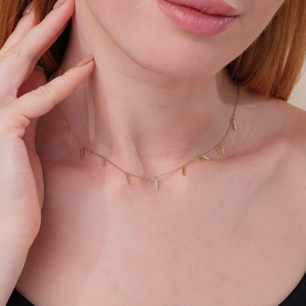 Solid Gold Multi Diamond Bar Necklace (5BB5AA)