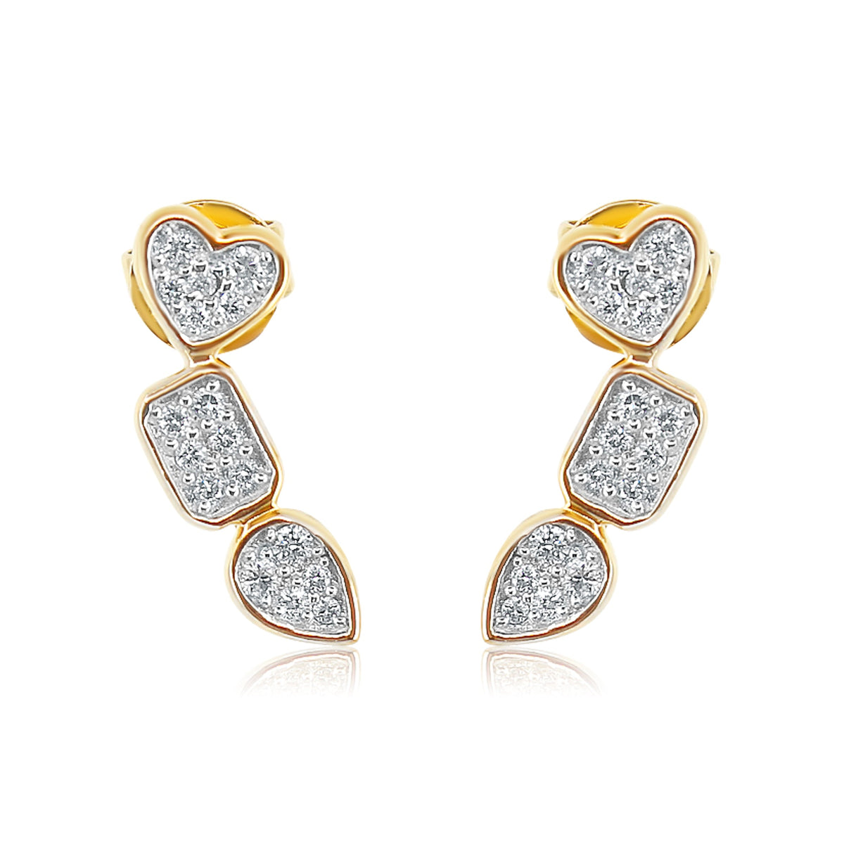 Solid Gold Pave Multi Shape Diamond Climber Earring
