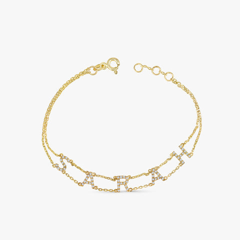 14K Solid Gold Custom Name Double Chain Bracelet - Style B