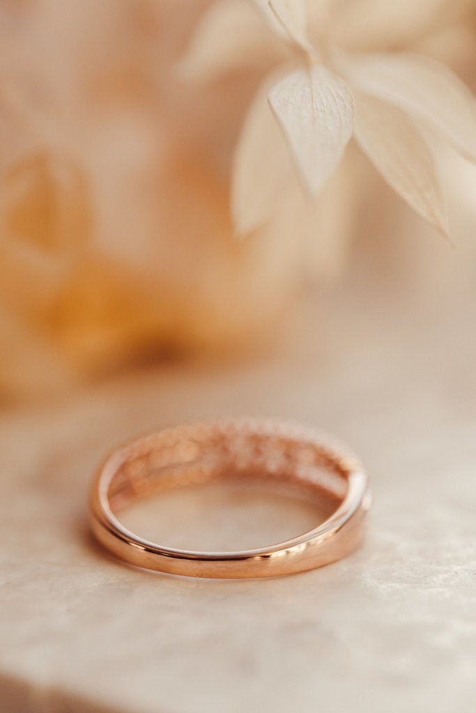 Solid Gold Three Beaded Diamond Band