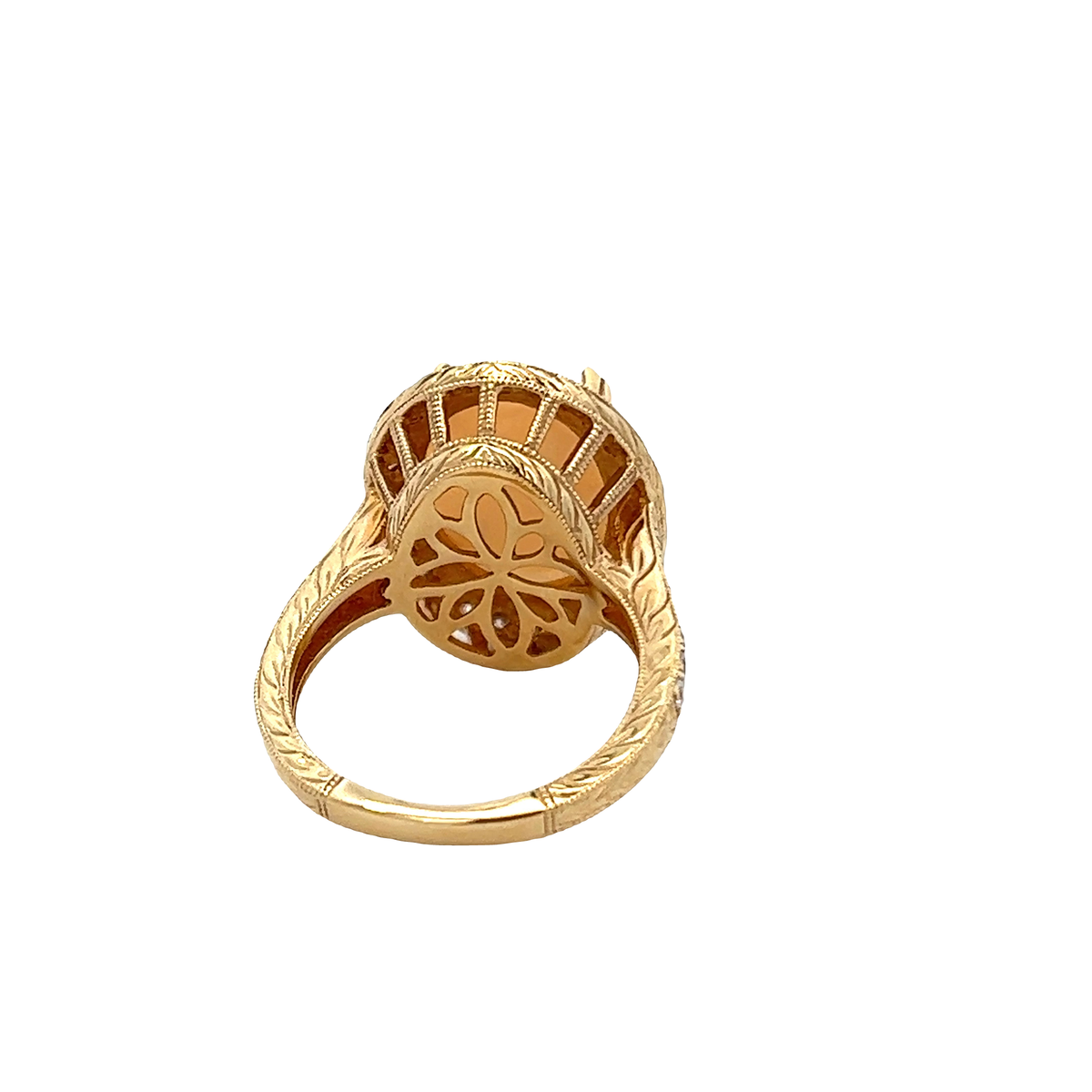Solid Gold Round Cut Diamond And Opal Ring