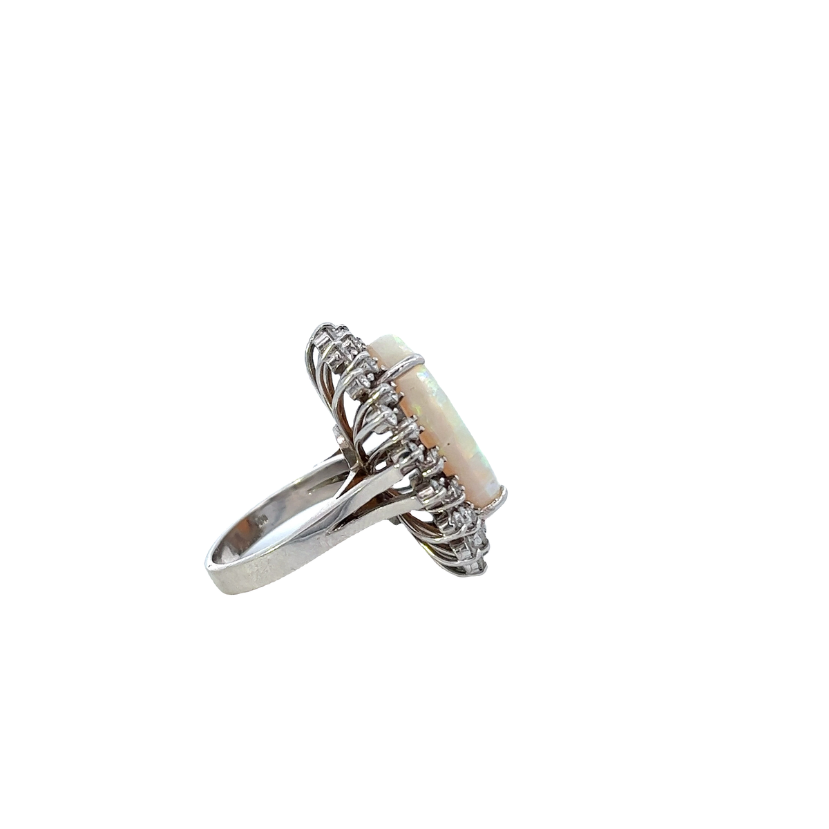 18K Solid Gold and Round Cut Diamond Opal Ring - Style B