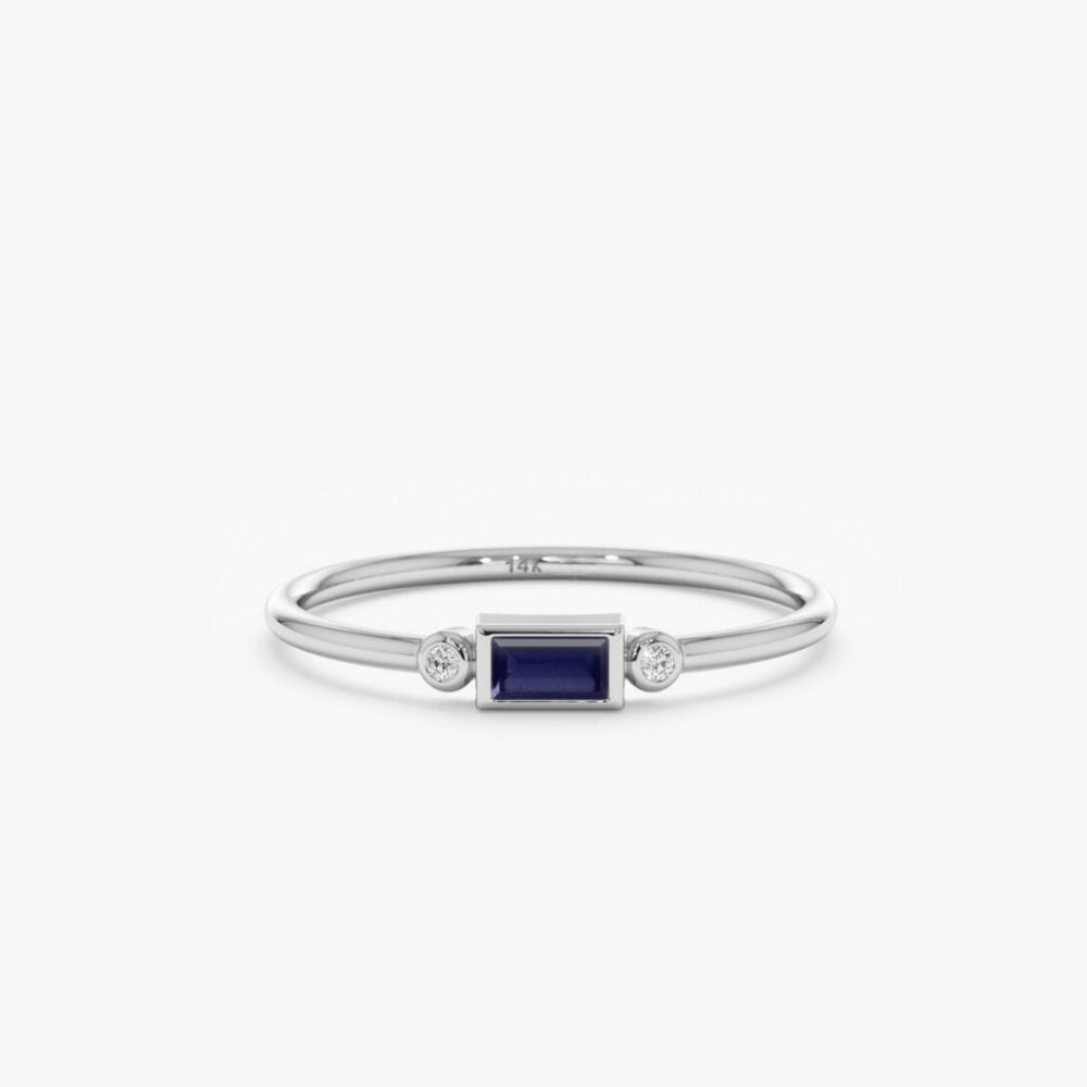 Solid Gold Diamond and Baguette Sapphire Ring (892EB8)