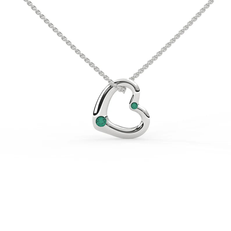 Solid Gold Heart Natural Emerald Charm Necklace