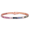 Solid Gold Rose Gold Princess Cut Rainbow Sapphire Tennis Bracelet