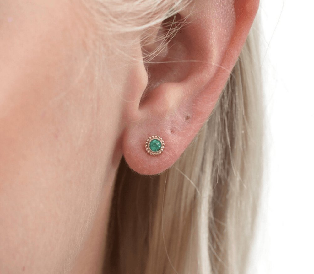 Solid Gold Art Deco Emerald Studs