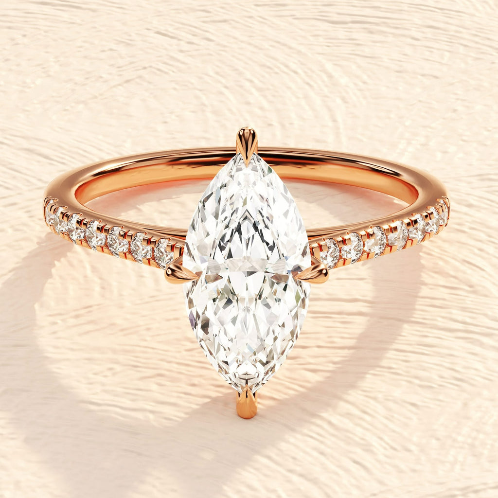 Solid Gold Marquise Cut 4ct Lab Grown Diamond Engagement Ring