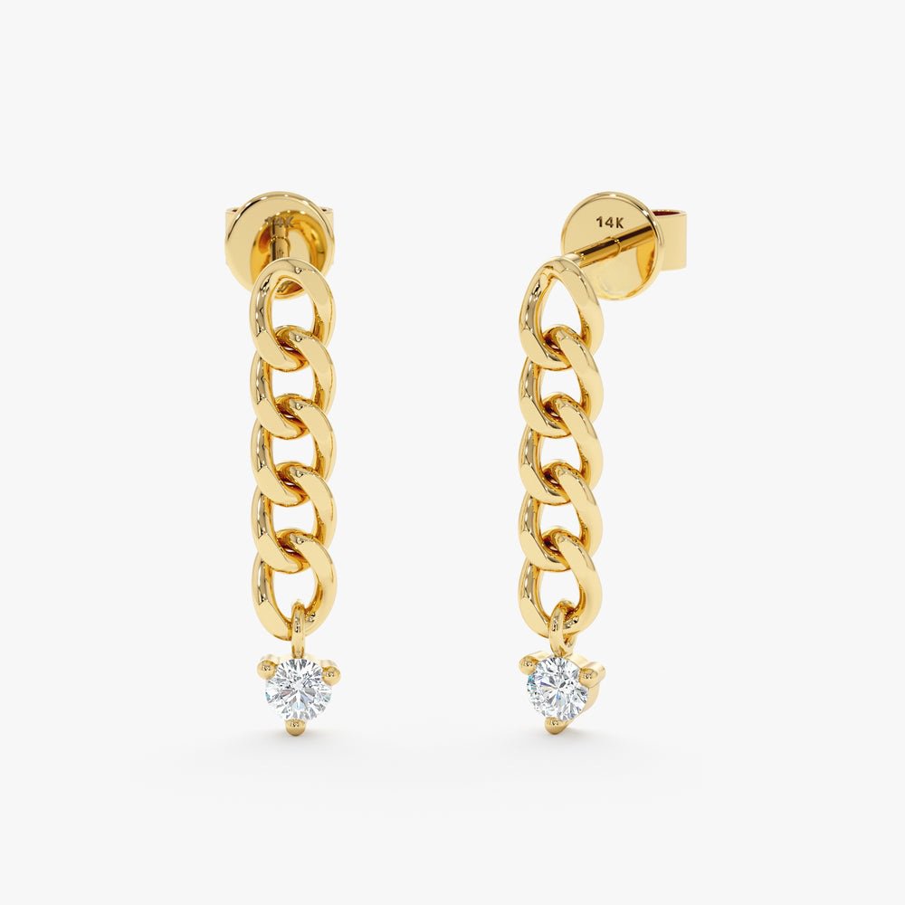 Solid Gold Diamond Drop Cuban Chain Studs