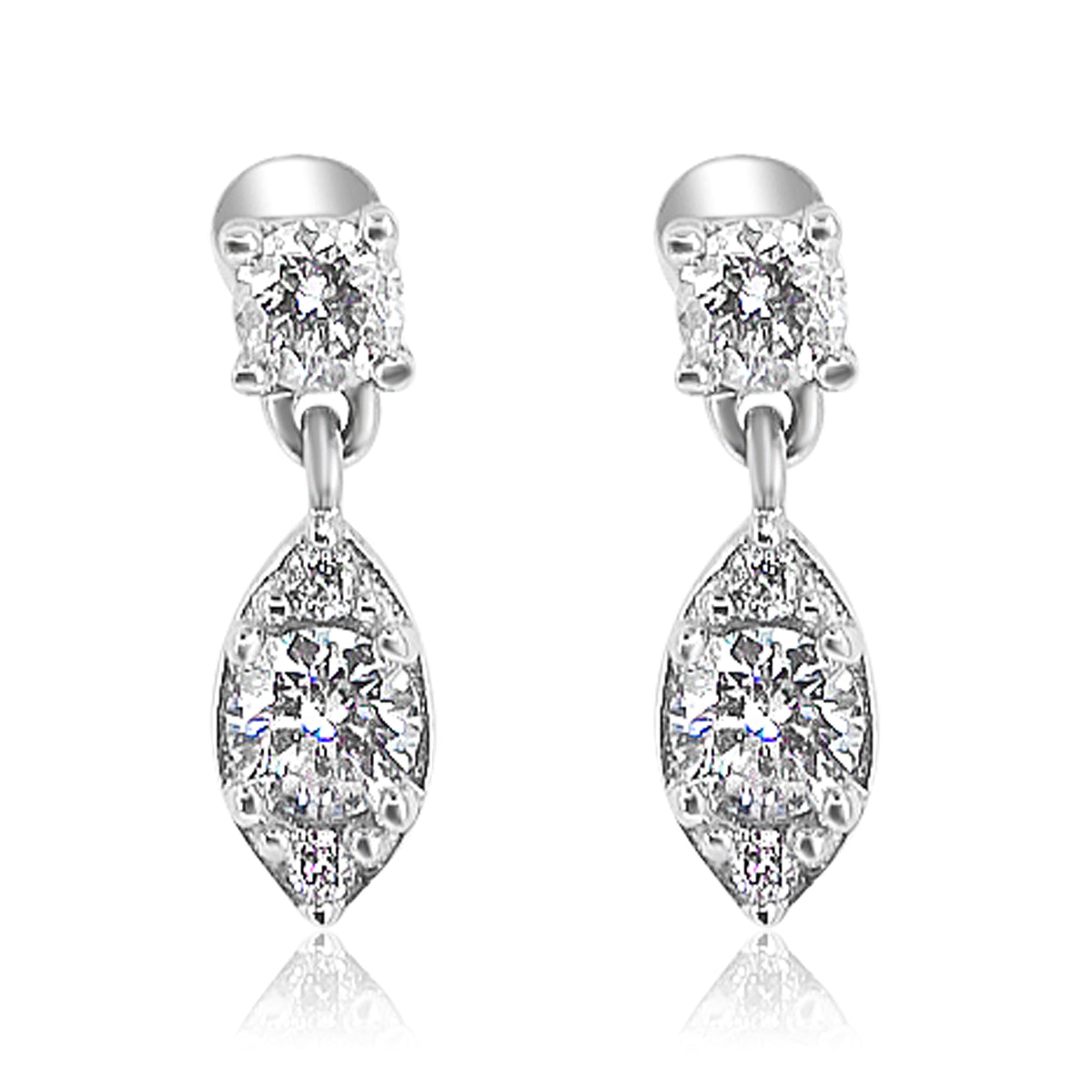 Solid Gold Diamond Round Marquise Drop Stud Earring