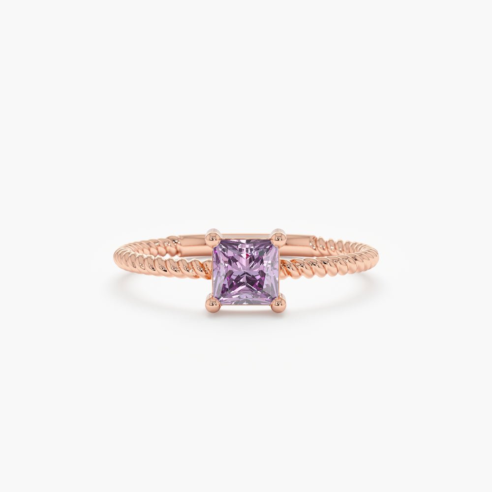 Solid Gold Amethyst Square Ring (C22A1F)