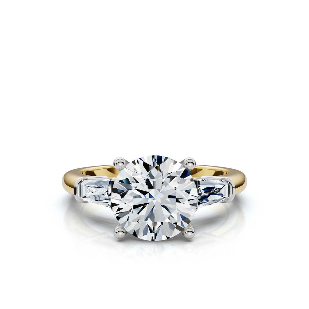 Solid Gold Engagement Ring 2 CT Three Stone Tapered Baguette Lab Grown Diamond