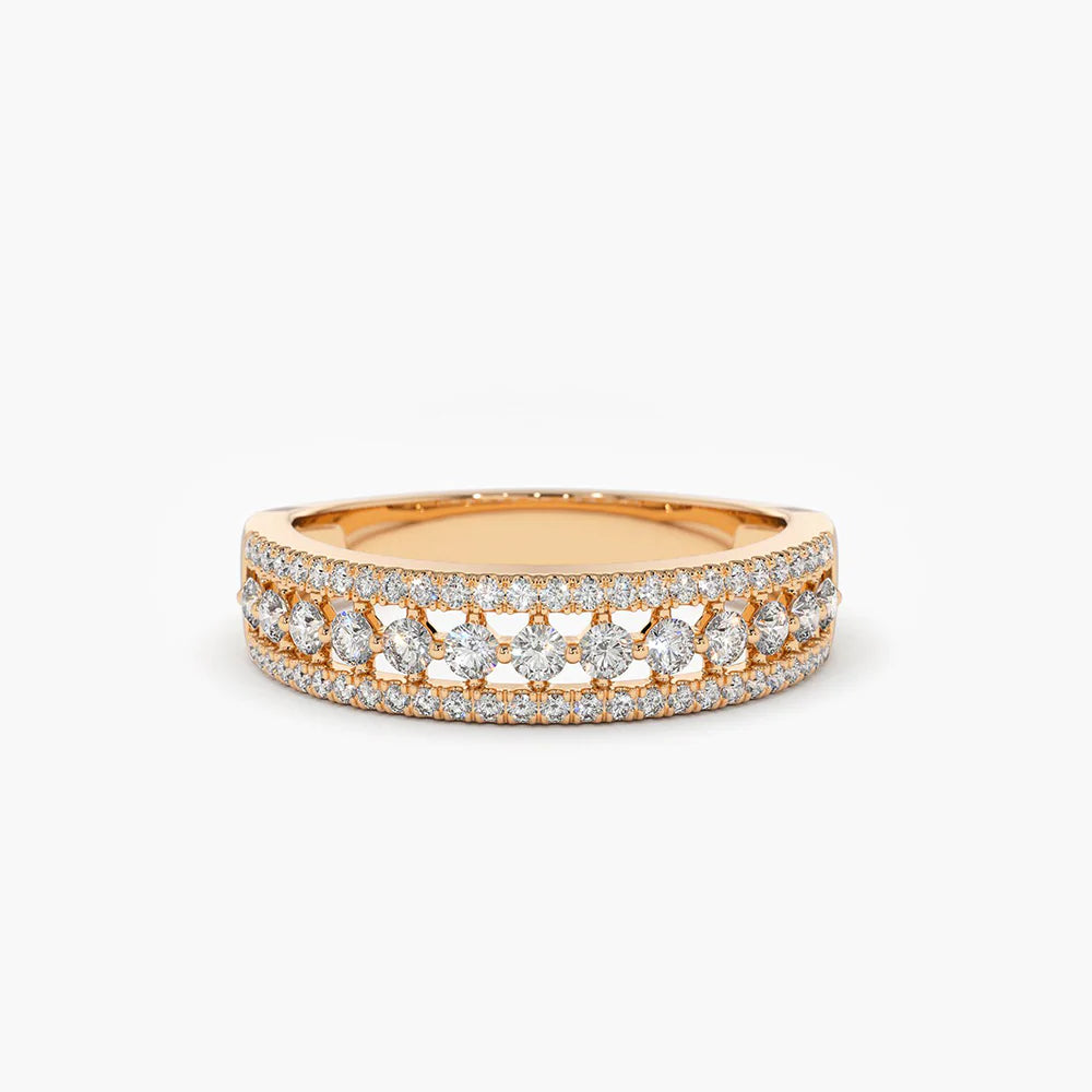 Solid Gold Triple Row Diamond Wedding Ring