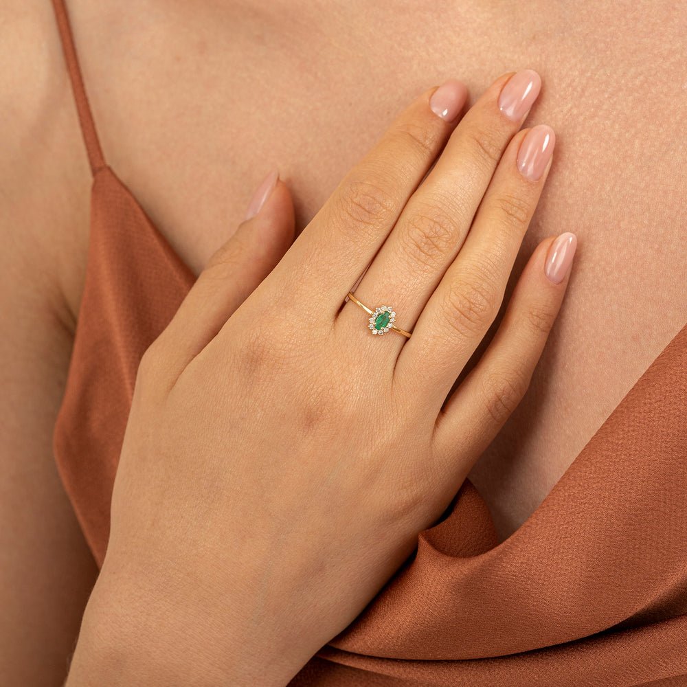 Solid Gold Emerald and Diamond Engagement Ring (911905)