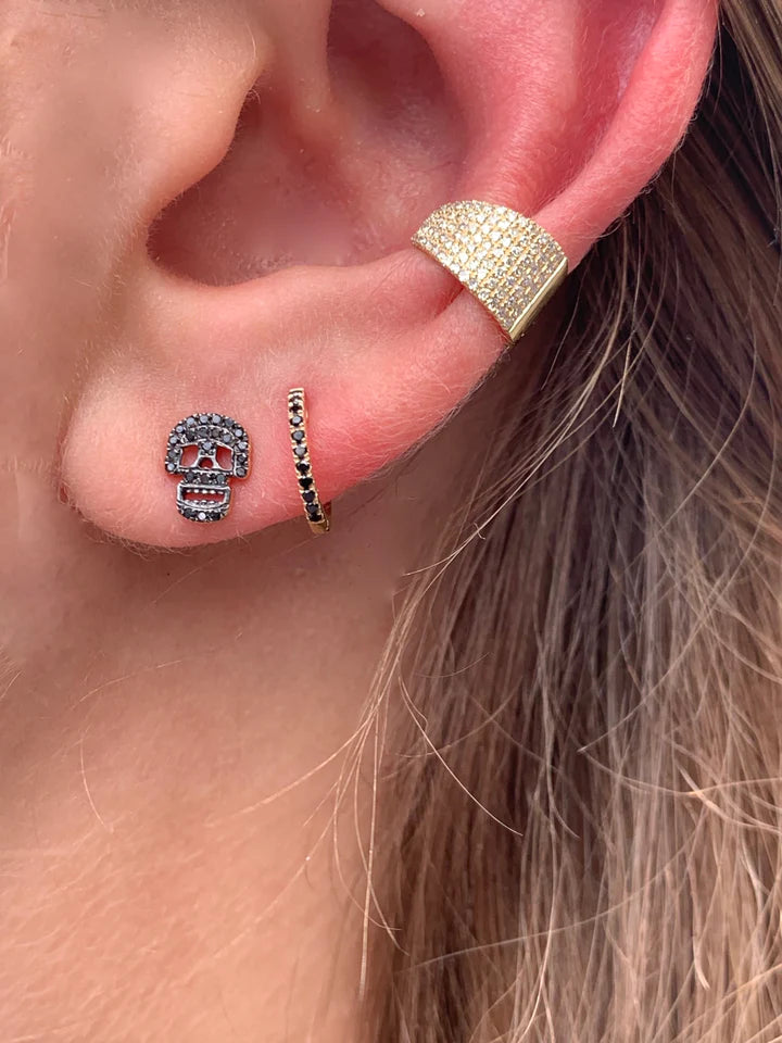 Solid Gold Black Diamond Skull Earrings