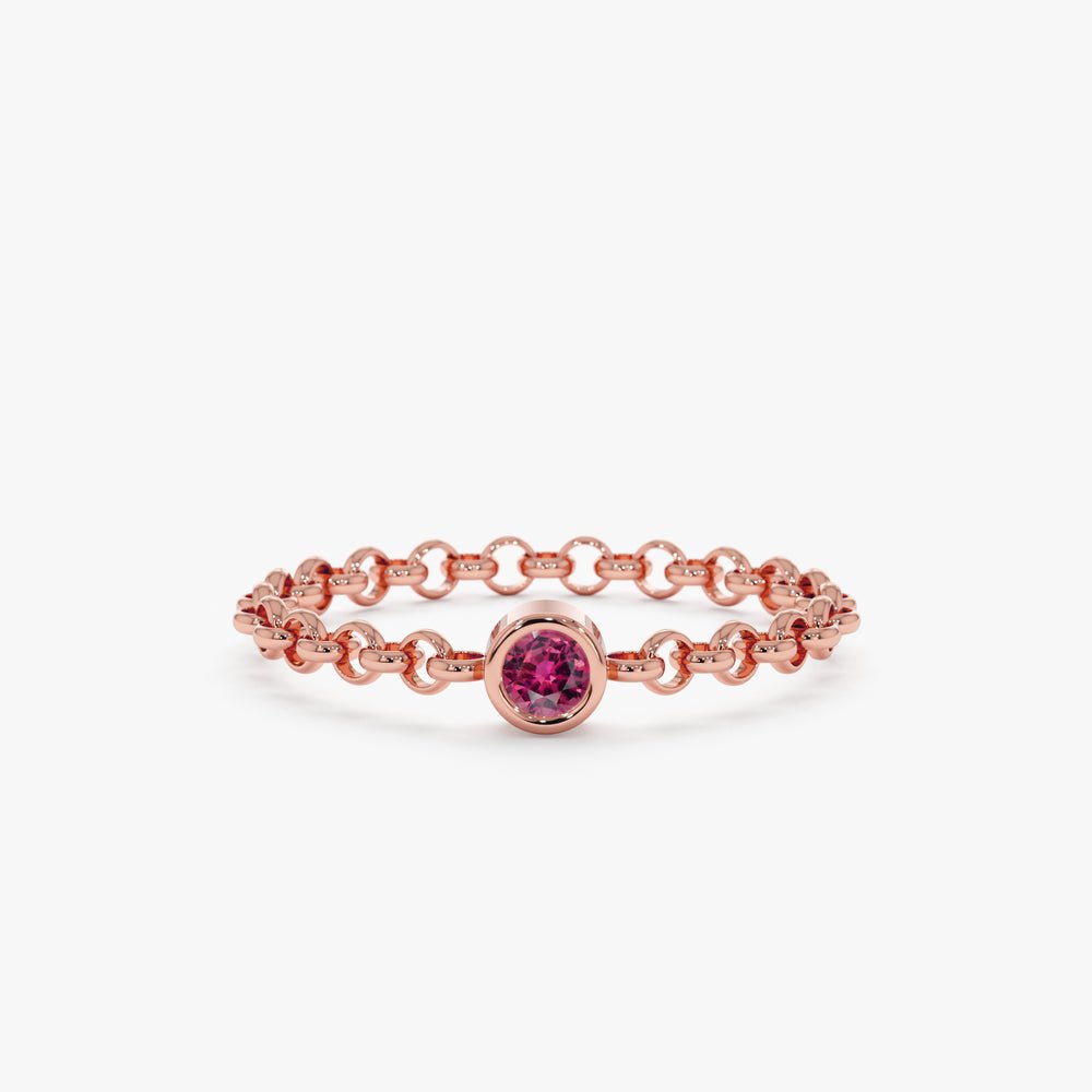 Solid Gold Pink Tourmaline Chain Ring (553278)