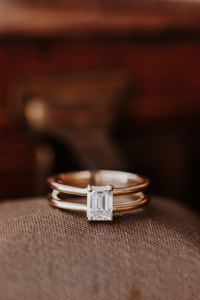 Solid Gold Emerald Cut Lab-Grown Diamond Double Band Solitaire