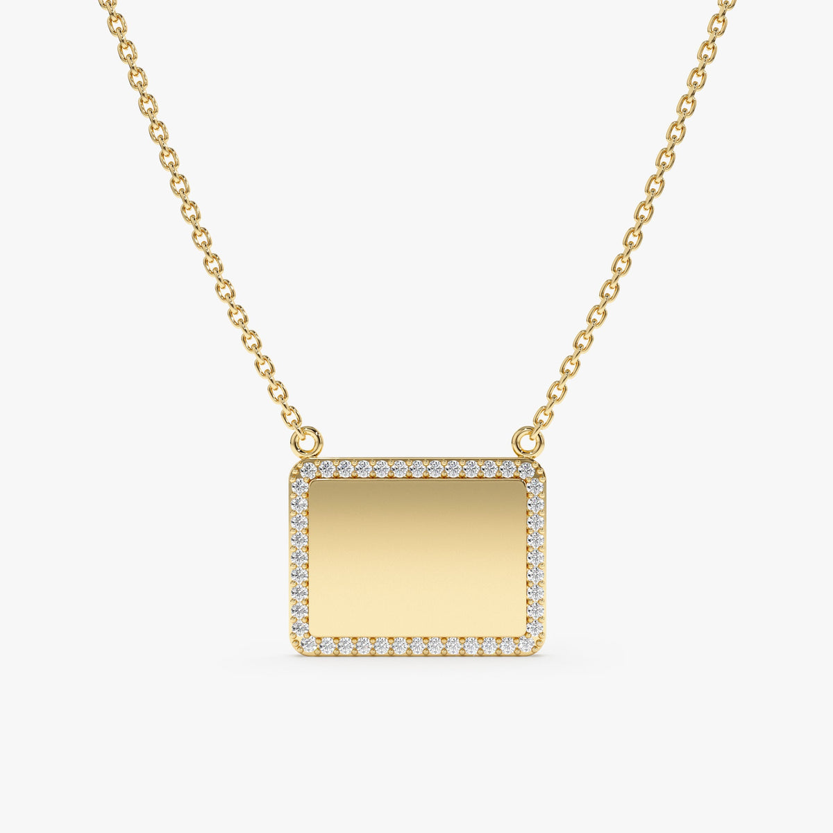 Solid Gold Diamond Framed Name Plate Necklace (C429CE)