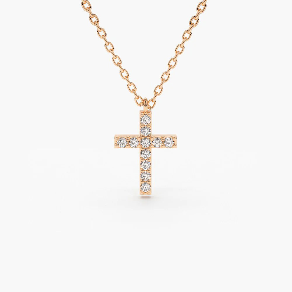 Solid Gold Micro Pave Diamond Cross Necklace