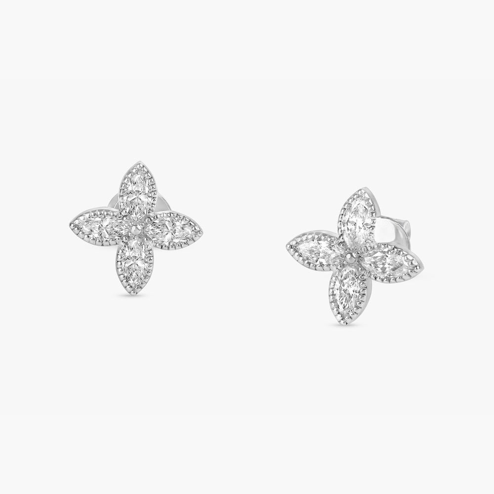 Solid Gold Diamond Marquise Clover Earrings