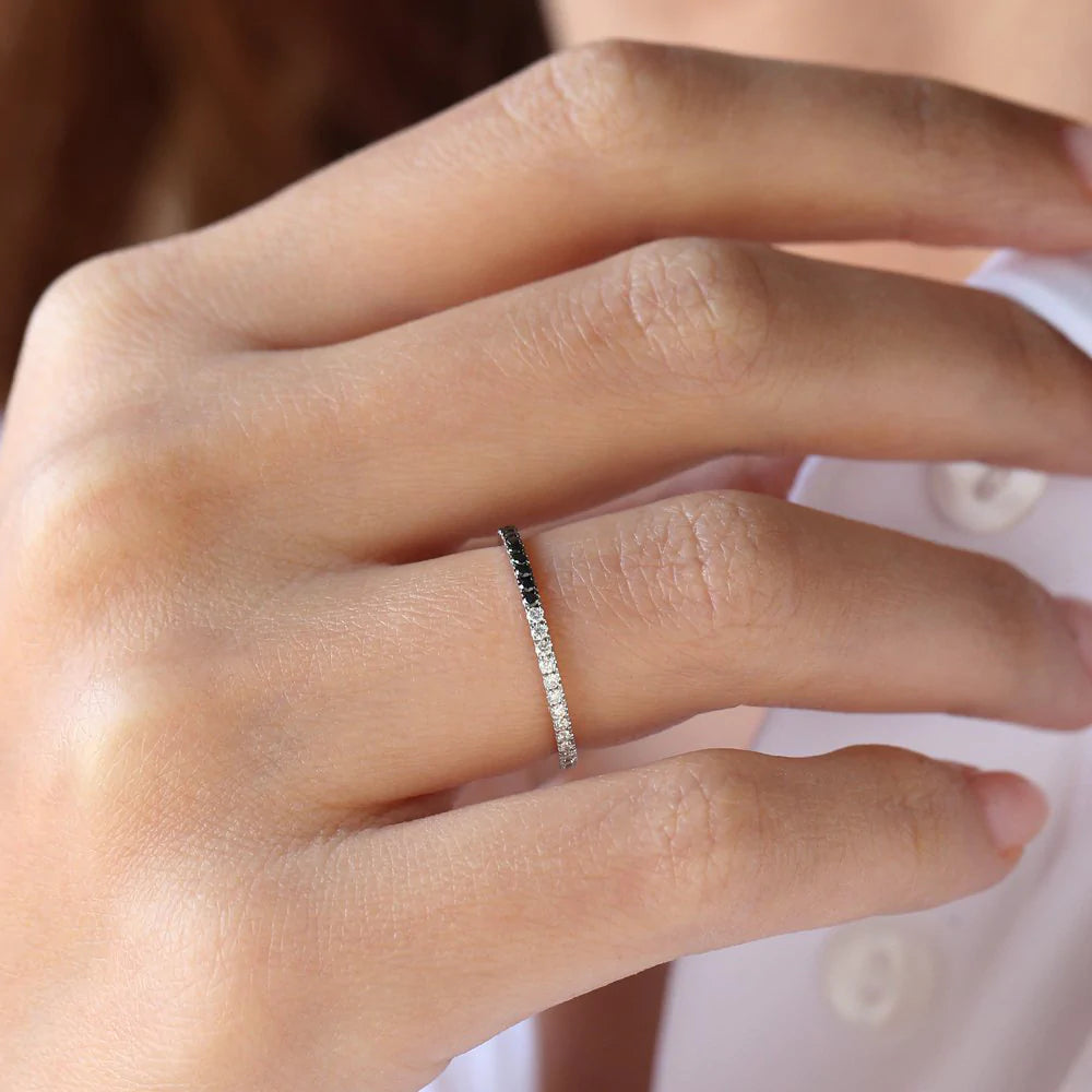 Solid Gold Black & White Diamond Micro Pave Eternity Band