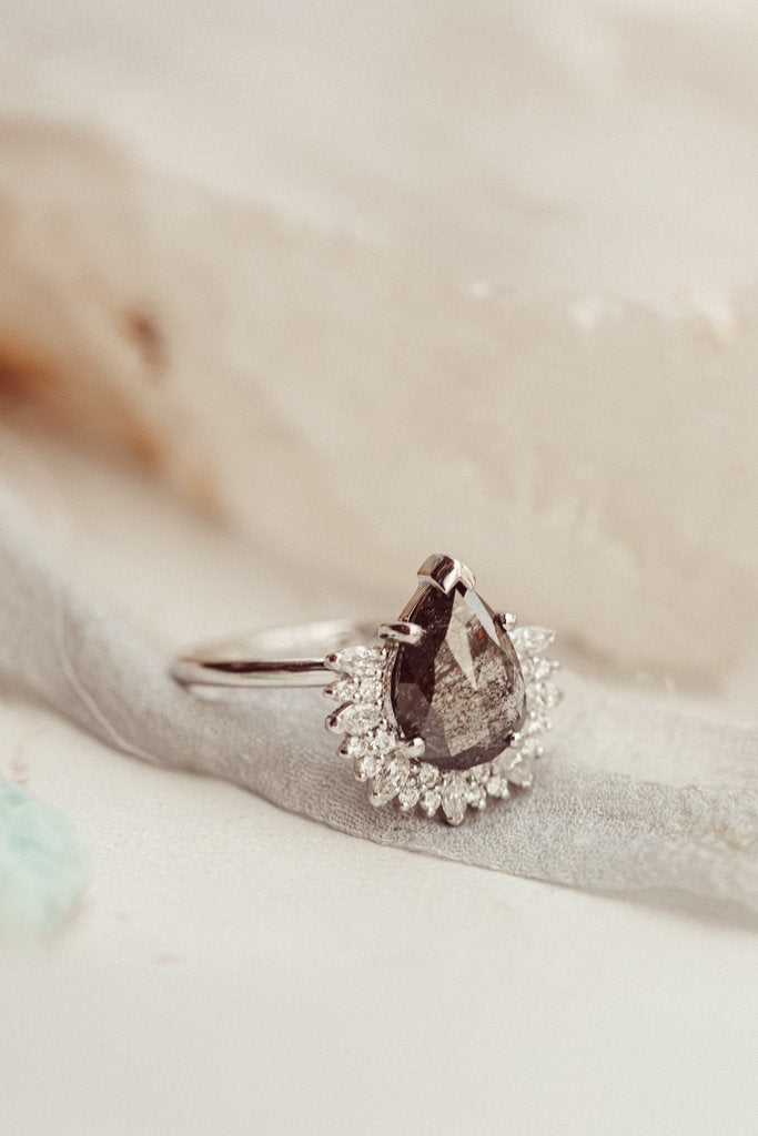 Solid Gold The Pave 1.73 ct Pear Galaxy Diamond Ring (28E2CA)