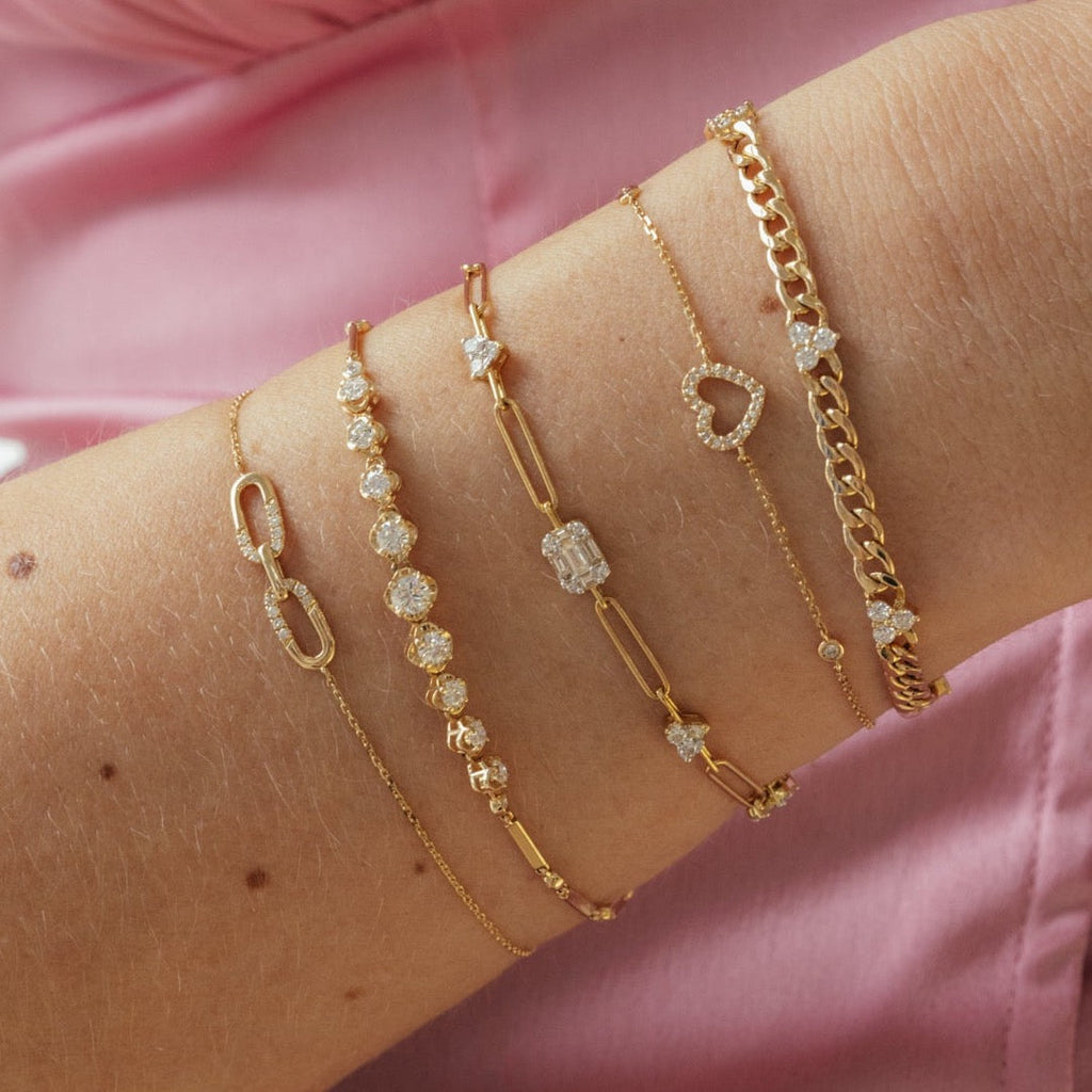 Solid Gold Mini Link Diamond Bracelet