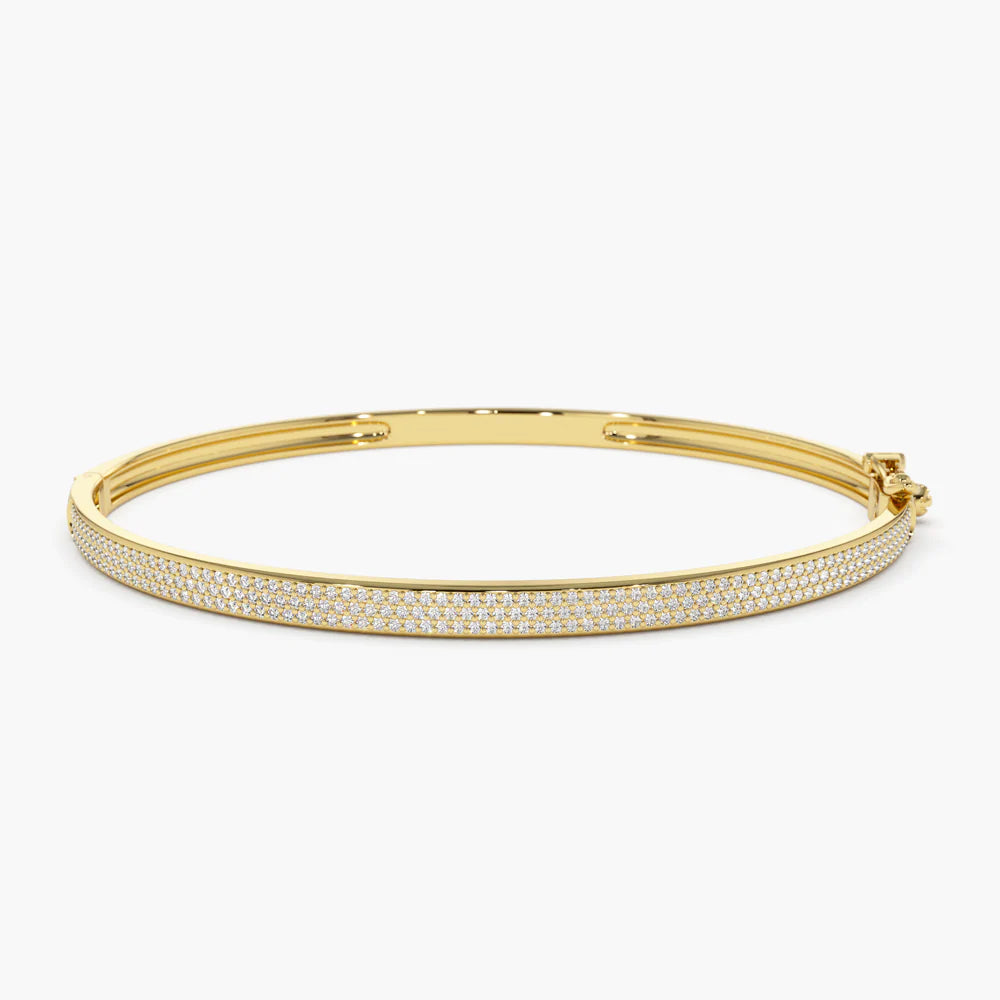 Solid Gold Three Row Pave Diamond Bracelet For women