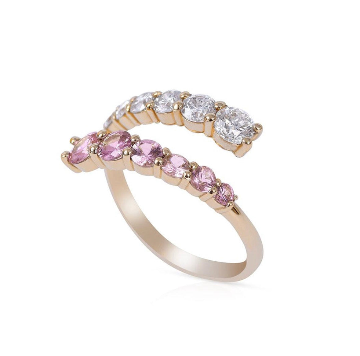 Solid Gold Graduated Diamond & Pink Sapphire Wrap Ring