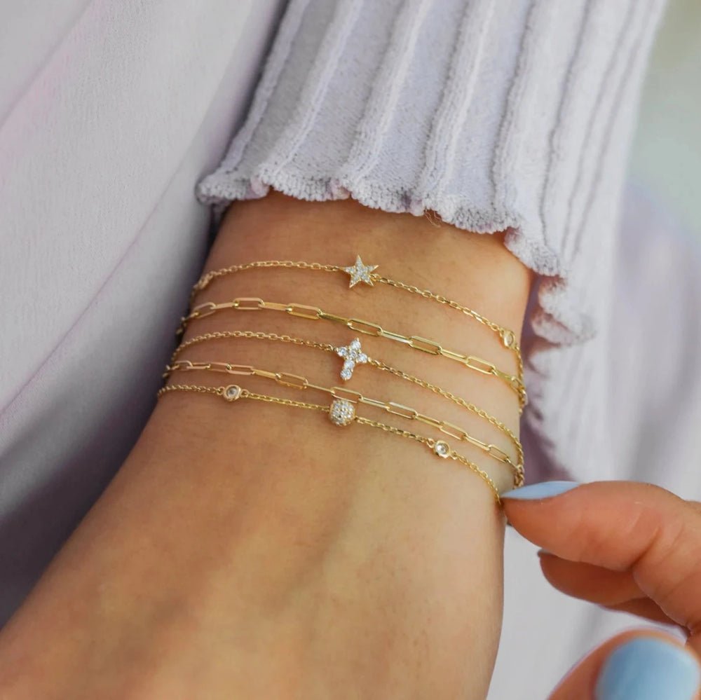 Solid Gold Diamond Star Station Bracelet