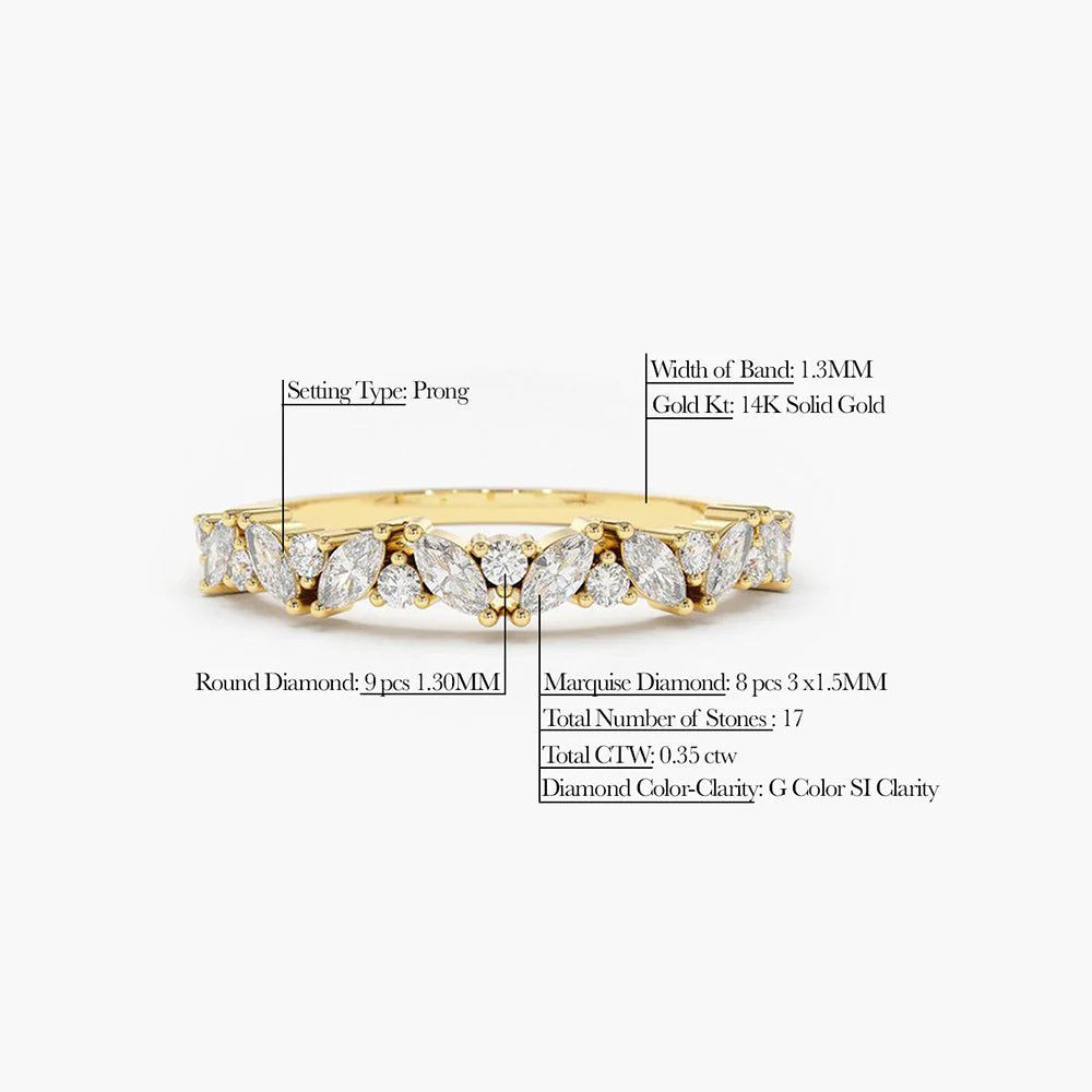Solid Gold Slanted Marquise and Round Diamond Ring