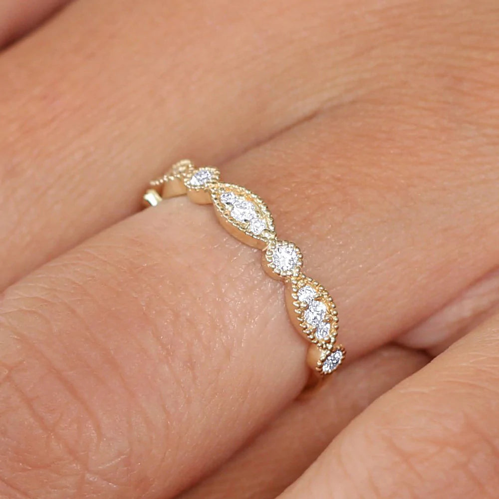 Solid Gold Vintage Style Diamond Wedding Ring