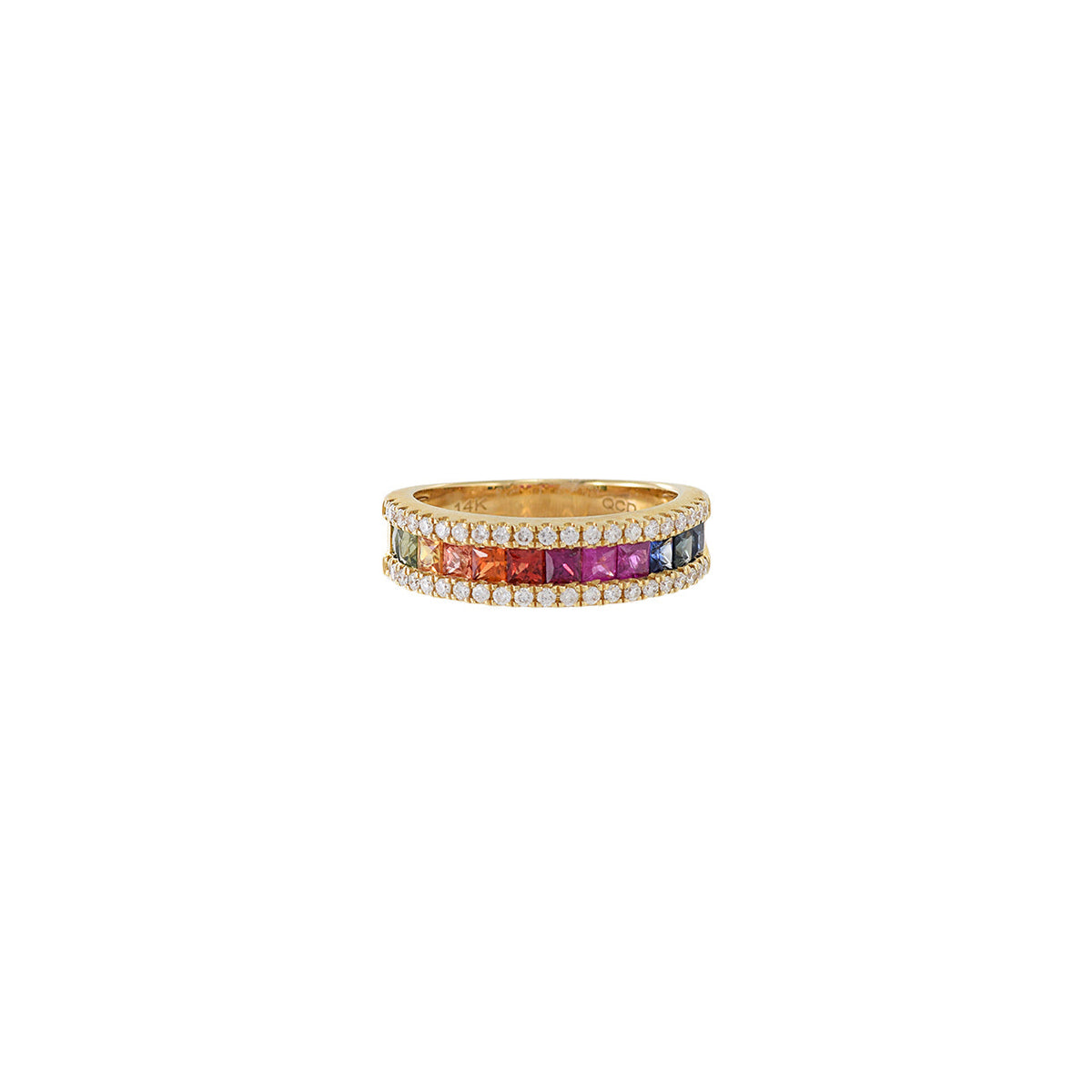 Solid Gold Multi Colored Sapphire And Diamond Band