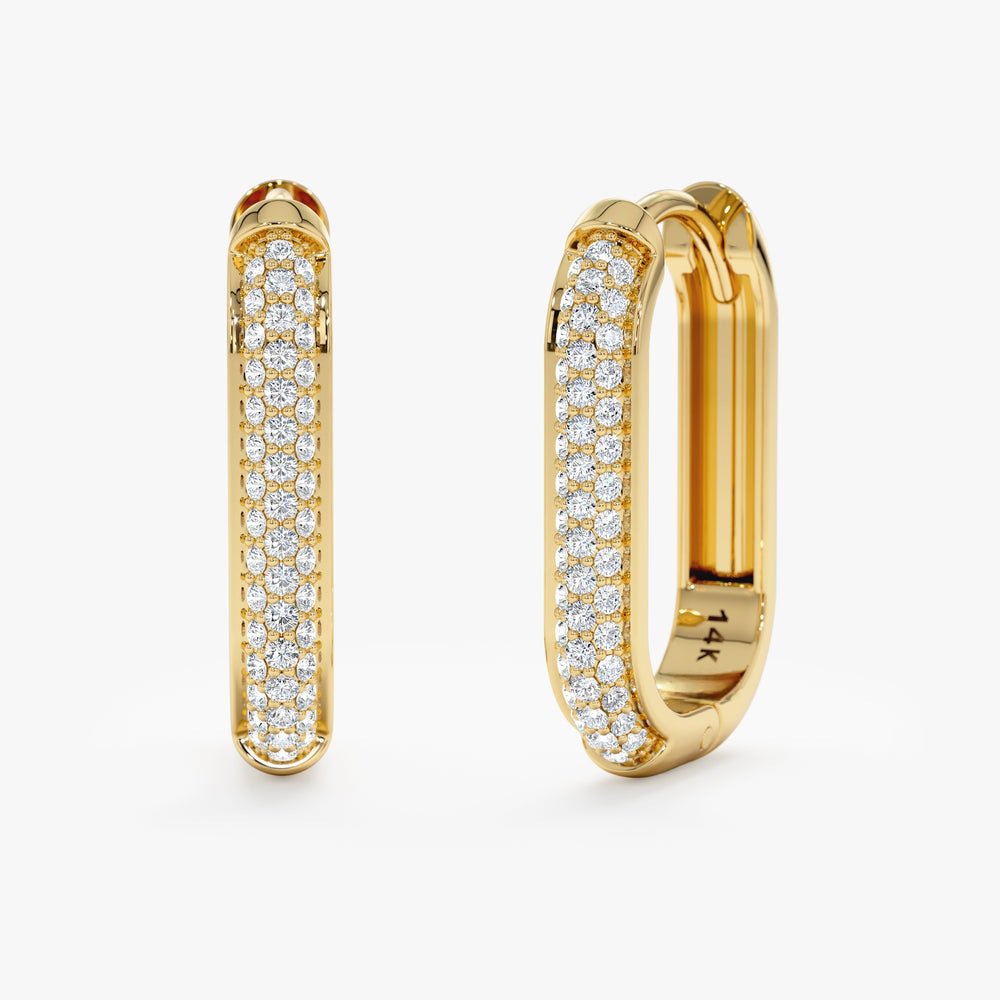 Solid Gold Thick U Shape Diamond Hoops