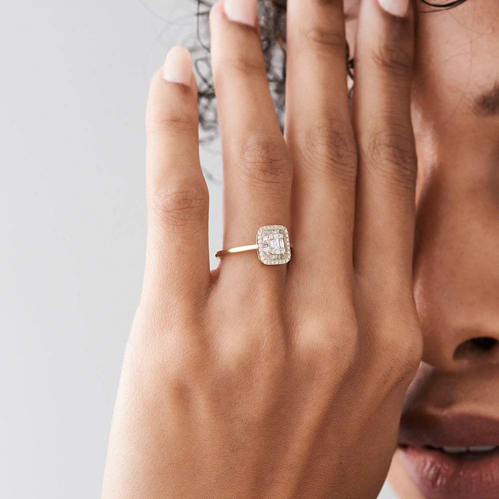 Solid Gold Unique Baguette Diamond Statement Ring