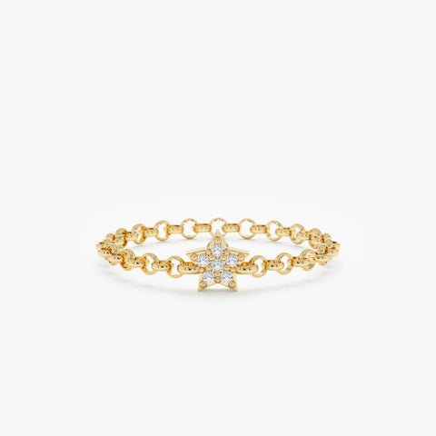 14K Solid Gold Diamond Star Chain Ring