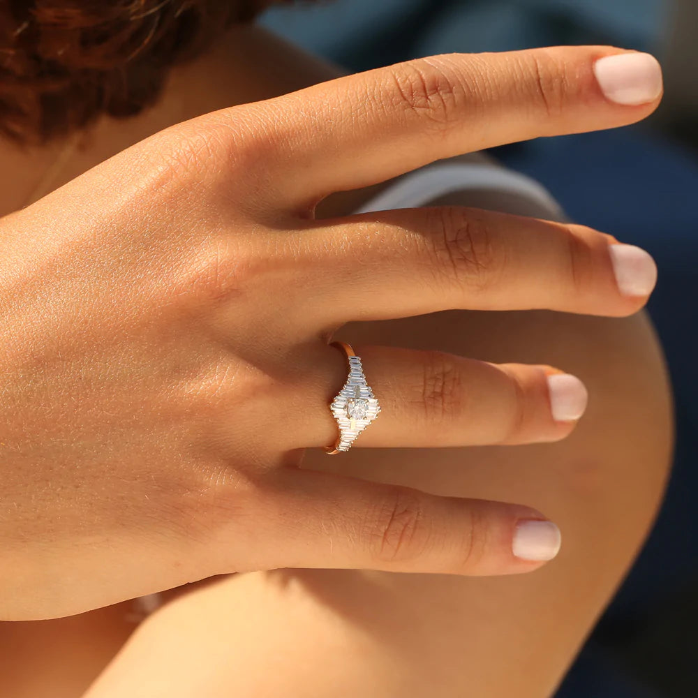 Solid Gold Art Deco Inspired Baguette Diamond Ring