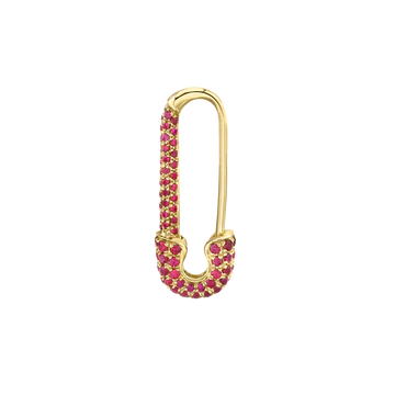 Solid Gold Mini Ruby Safety Pin Earring