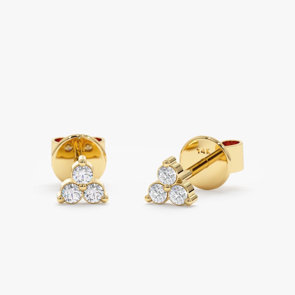 Solid Gold Triple Diamond Stud Earrings