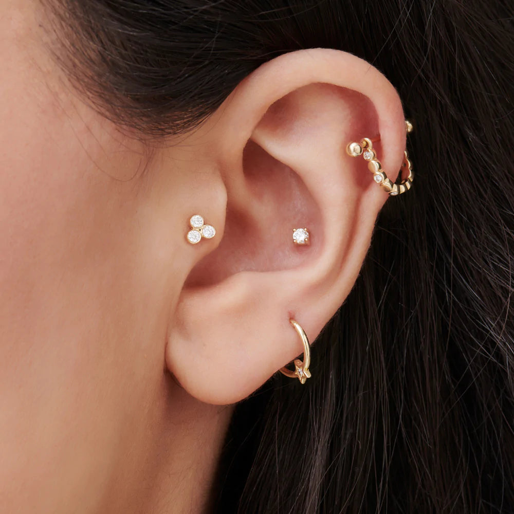 Solid Gold Prong Setting Lab-Grown Diamond Stud Piercing