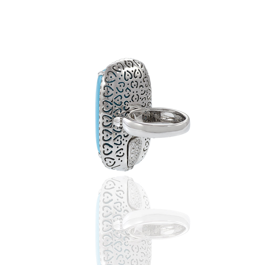 Solid Gold Oblong Turquoise and Diamond Ring