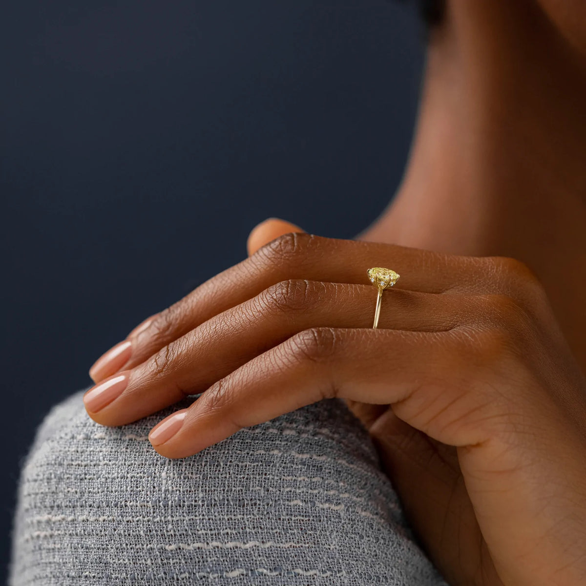 Solid Gold 0.64ct. Oval Cut Yellow Diamond Ring