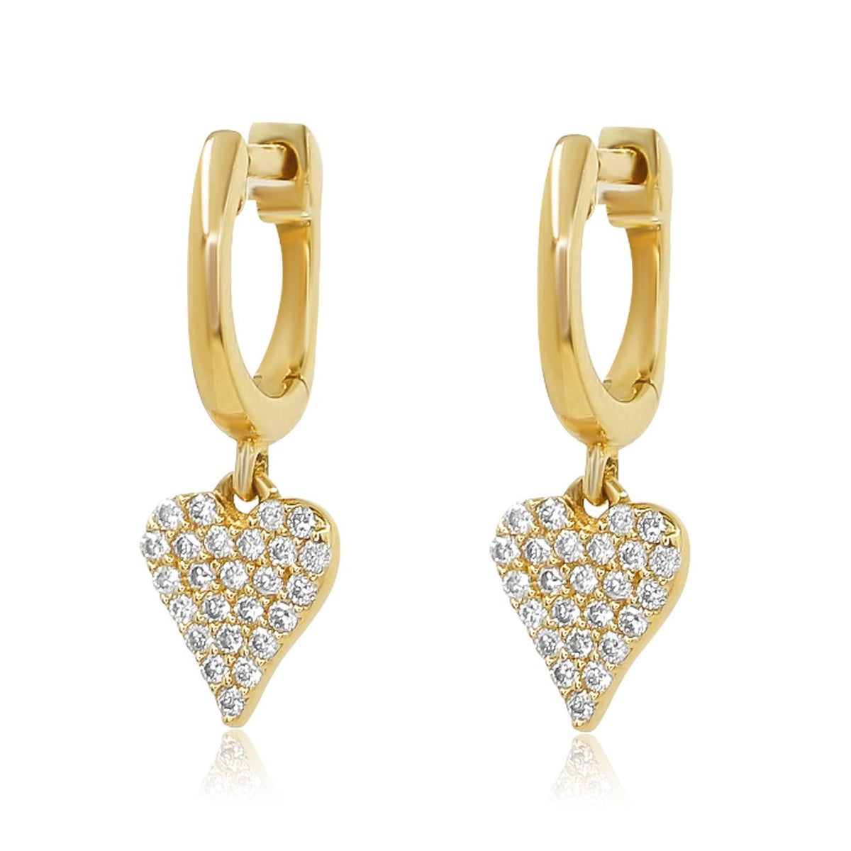 Solid Gold Pave Diamond Heart Mini Hoop Earring